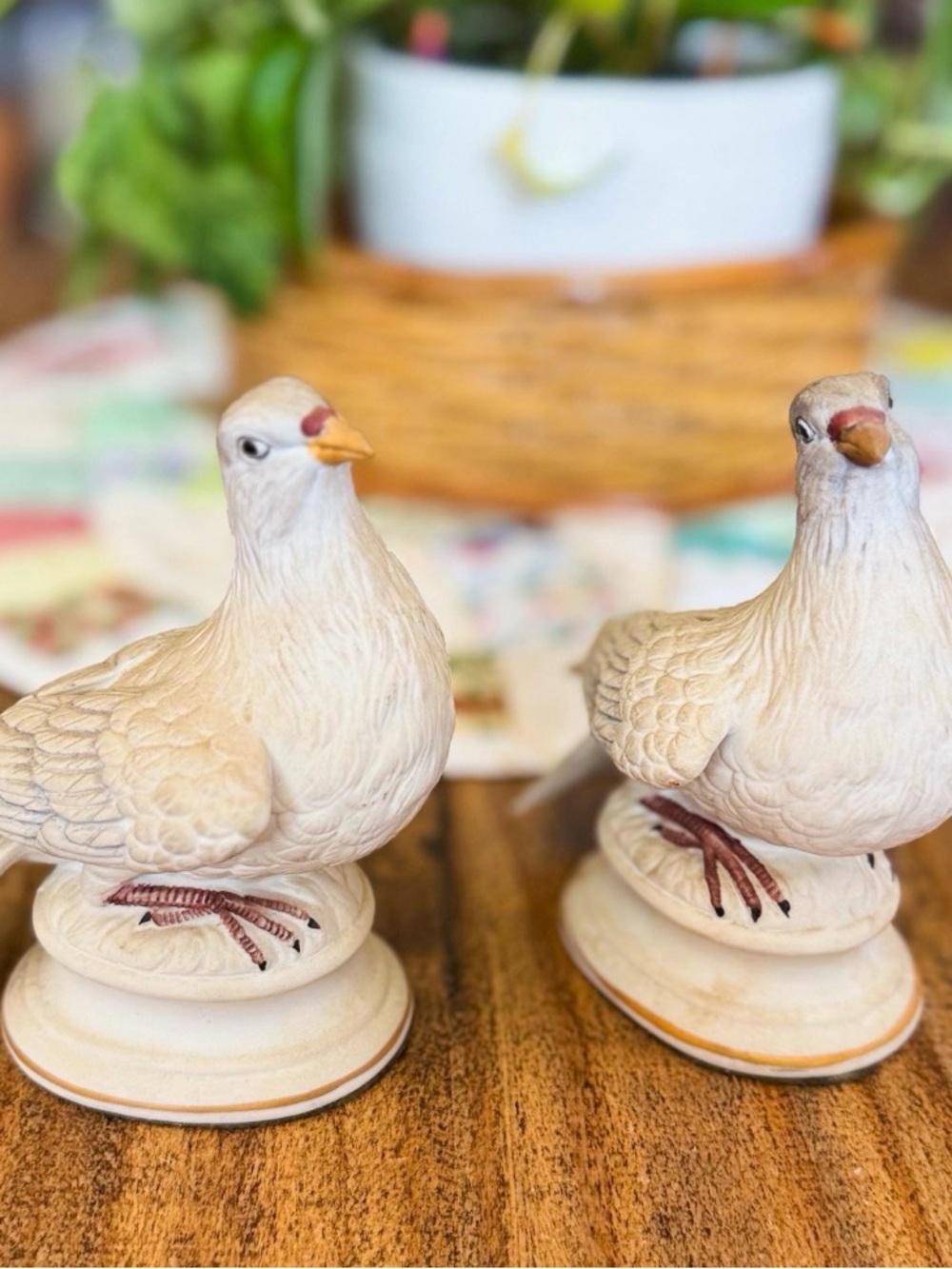 Pair of Cream Ceramic Dove Figurines